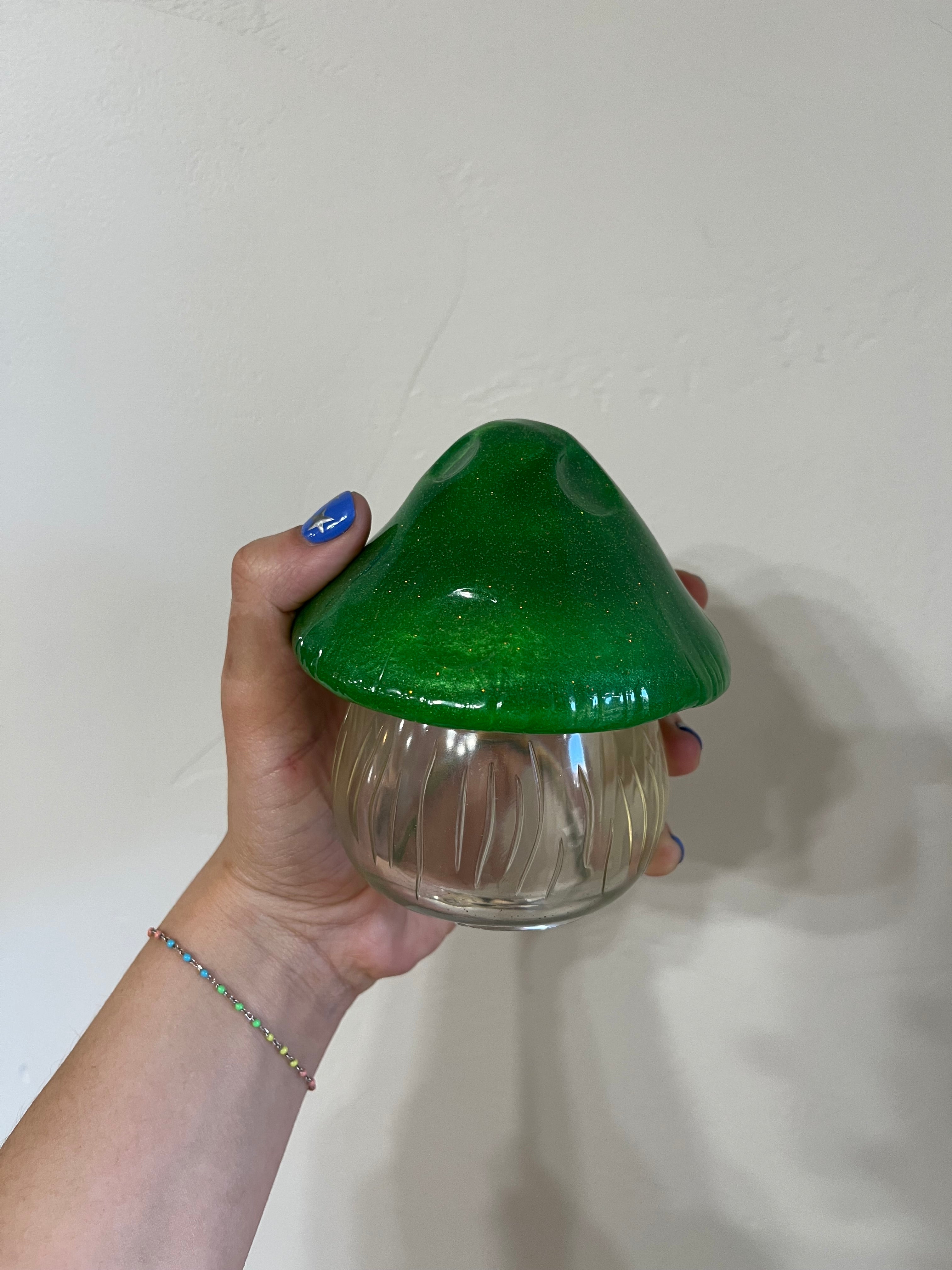 GREEN- Resin Mushroom Jar