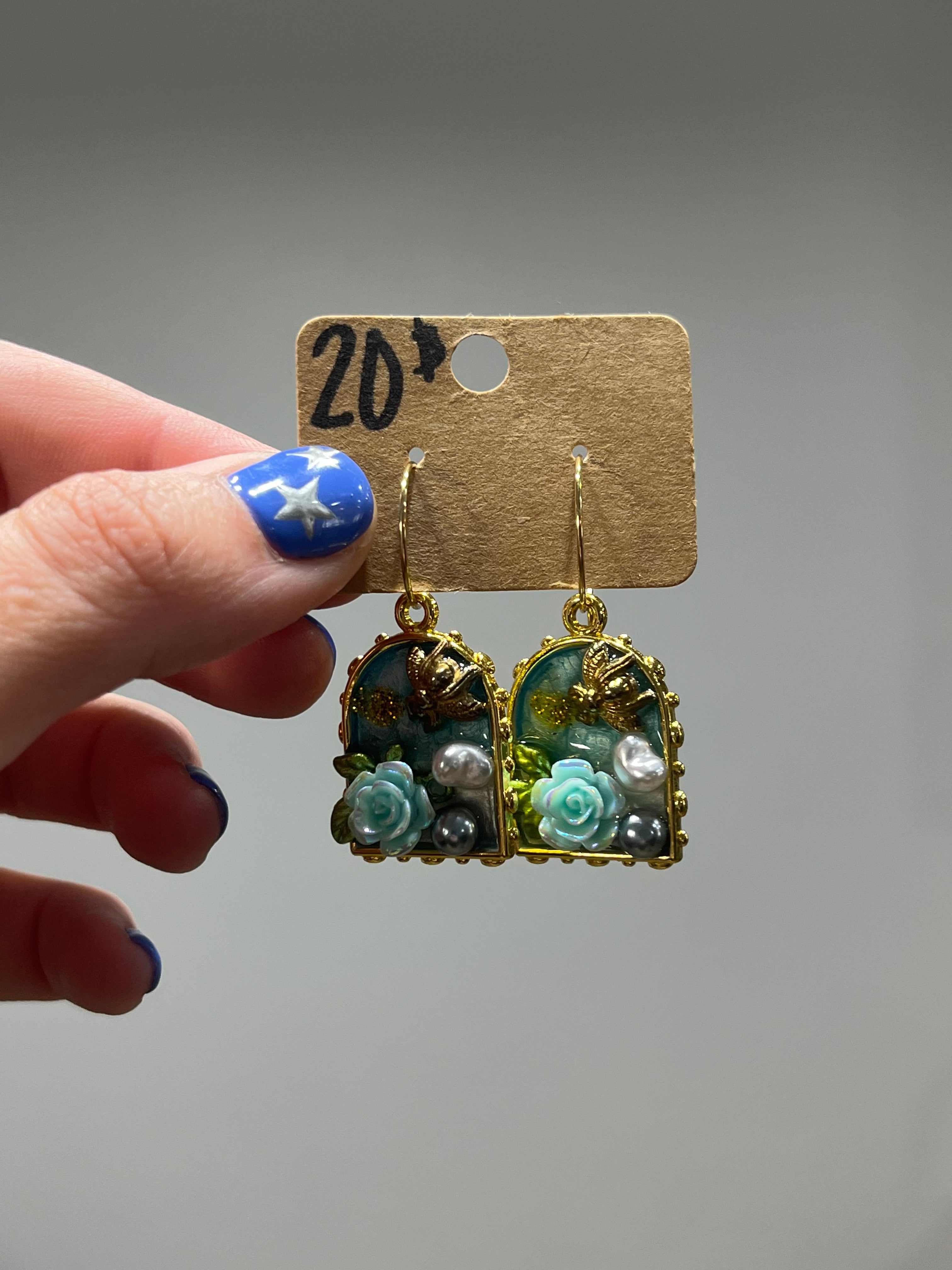 Beehive blue framed earrings