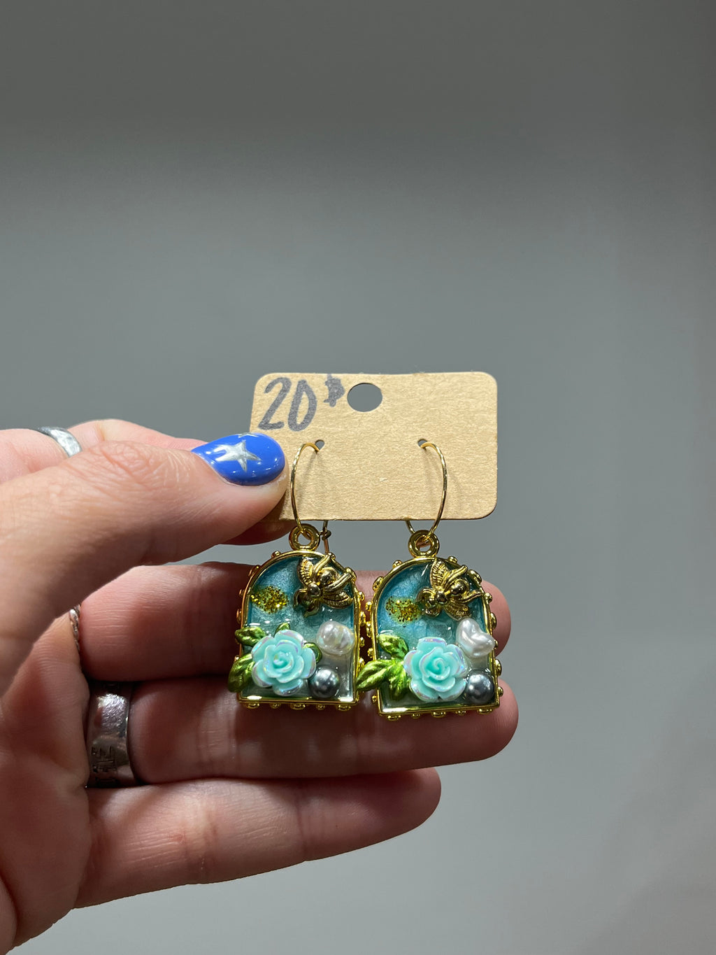 Beehive blue framed earrings