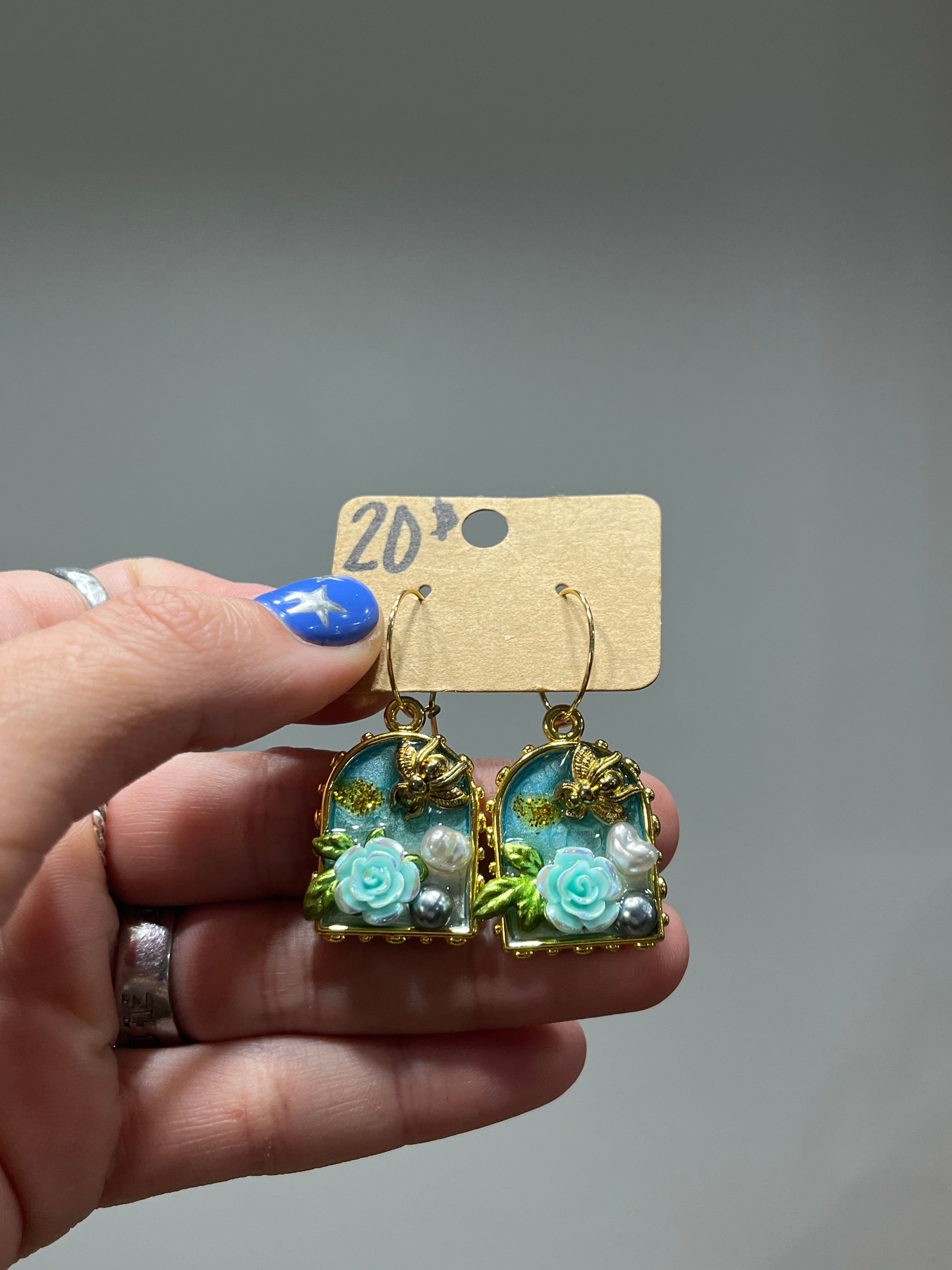Beehive blue framed earrings