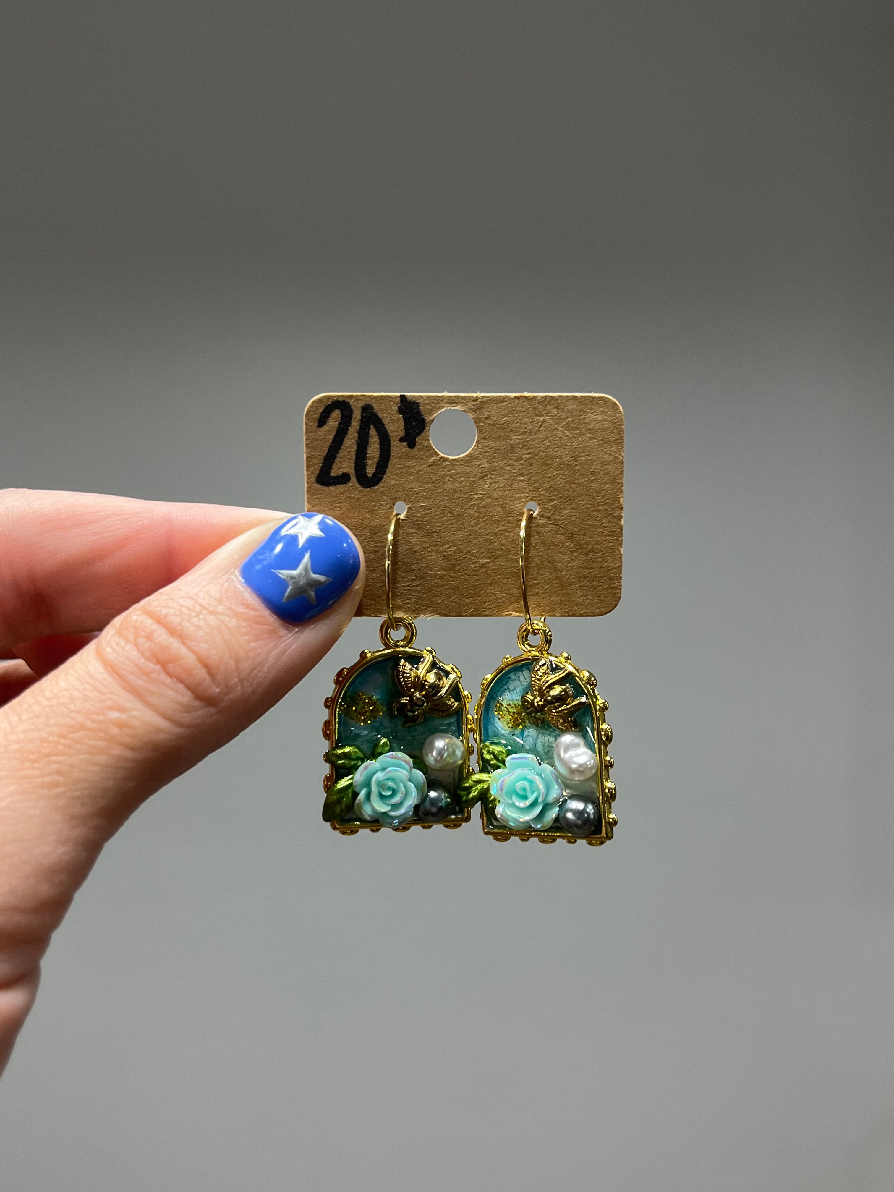 Beehive blue framed earrings