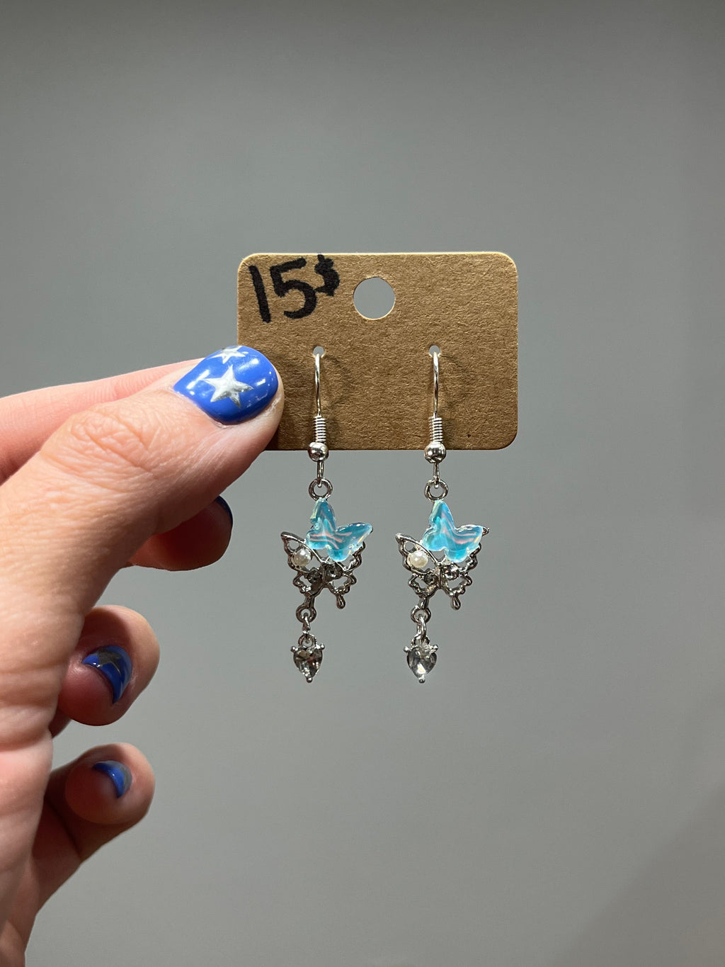 Opal blue butterfly earrings