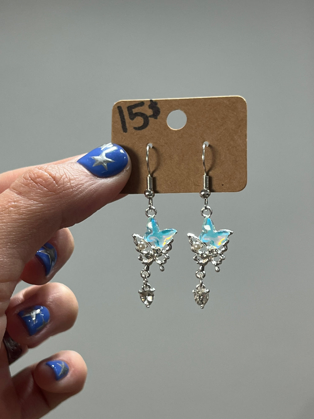 Opal blue butterfly earrings