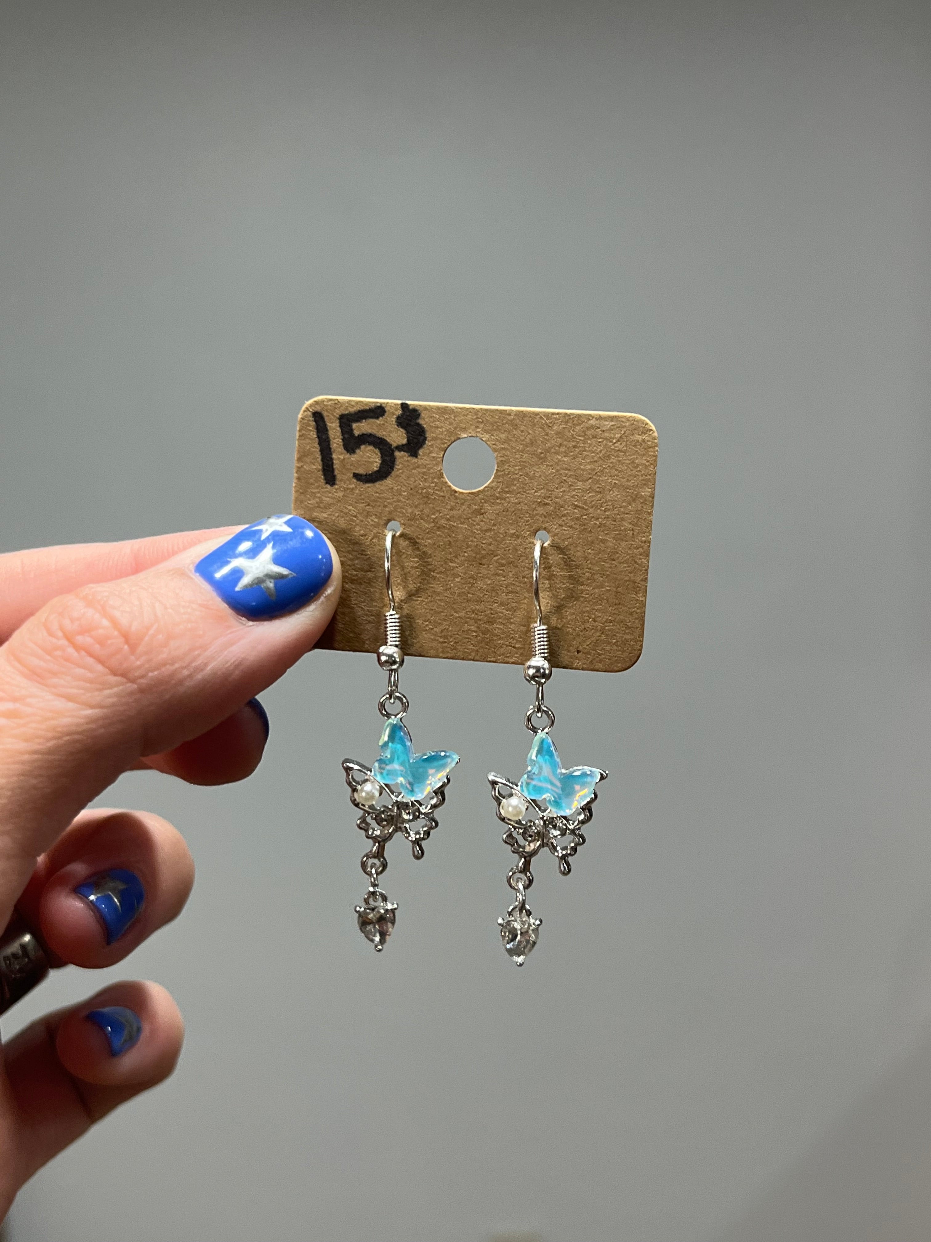 Opal blue butterfly earrings