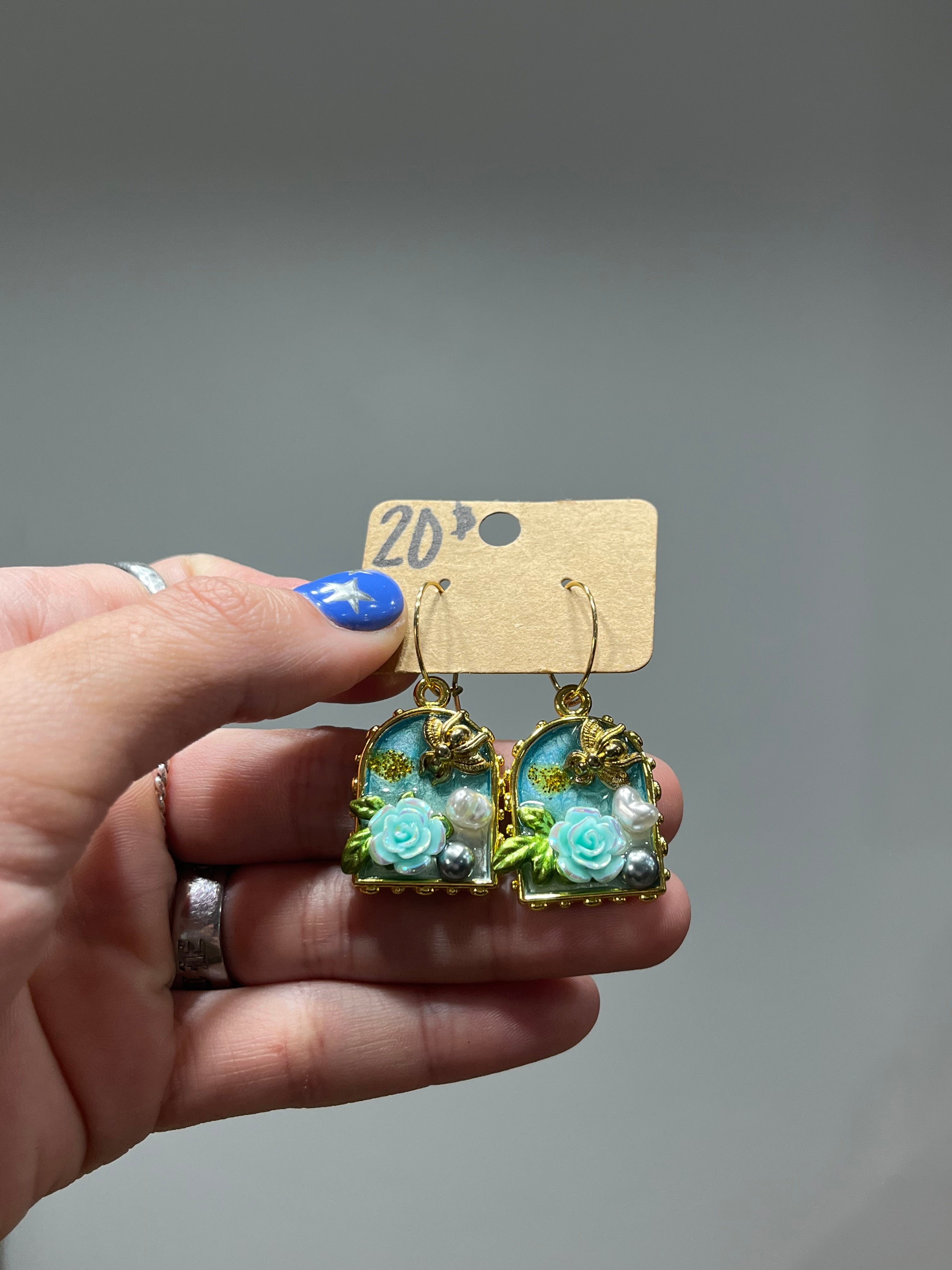 Beehive blue framed earrings