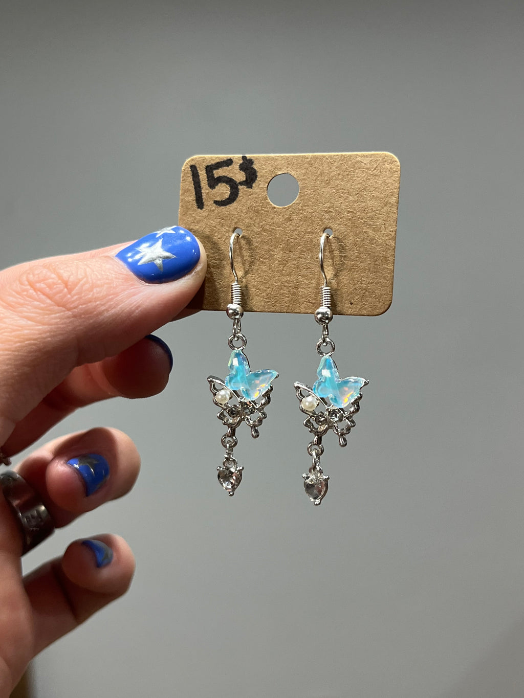 Opal blue butterfly earrings